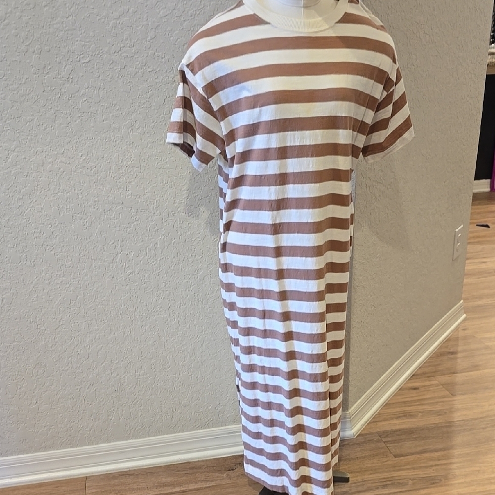 Striped Brown and White Women's Dress